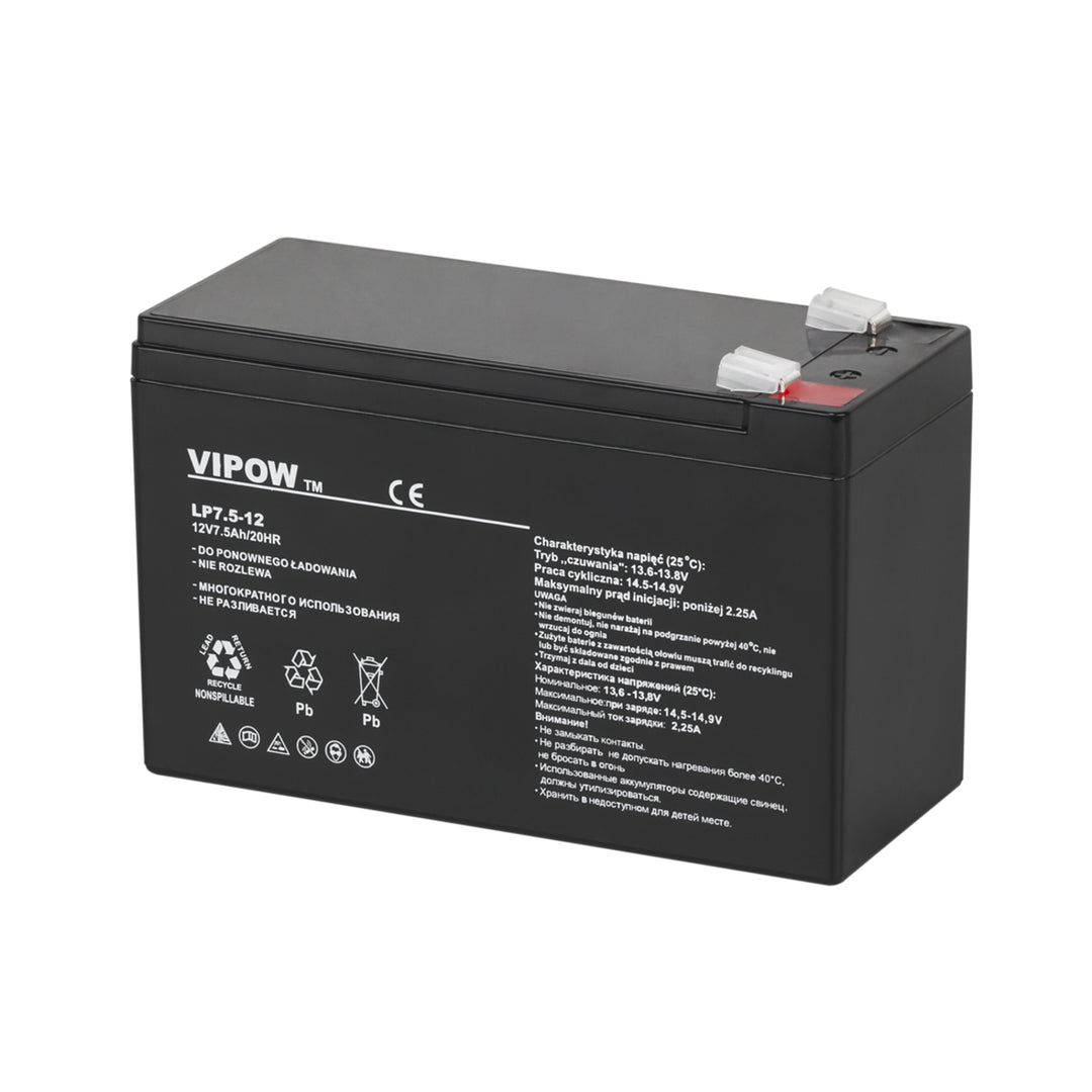 Baterie Vipow gel, fără întreținere, cu durată de viață lungă, 12V 7.5Ah