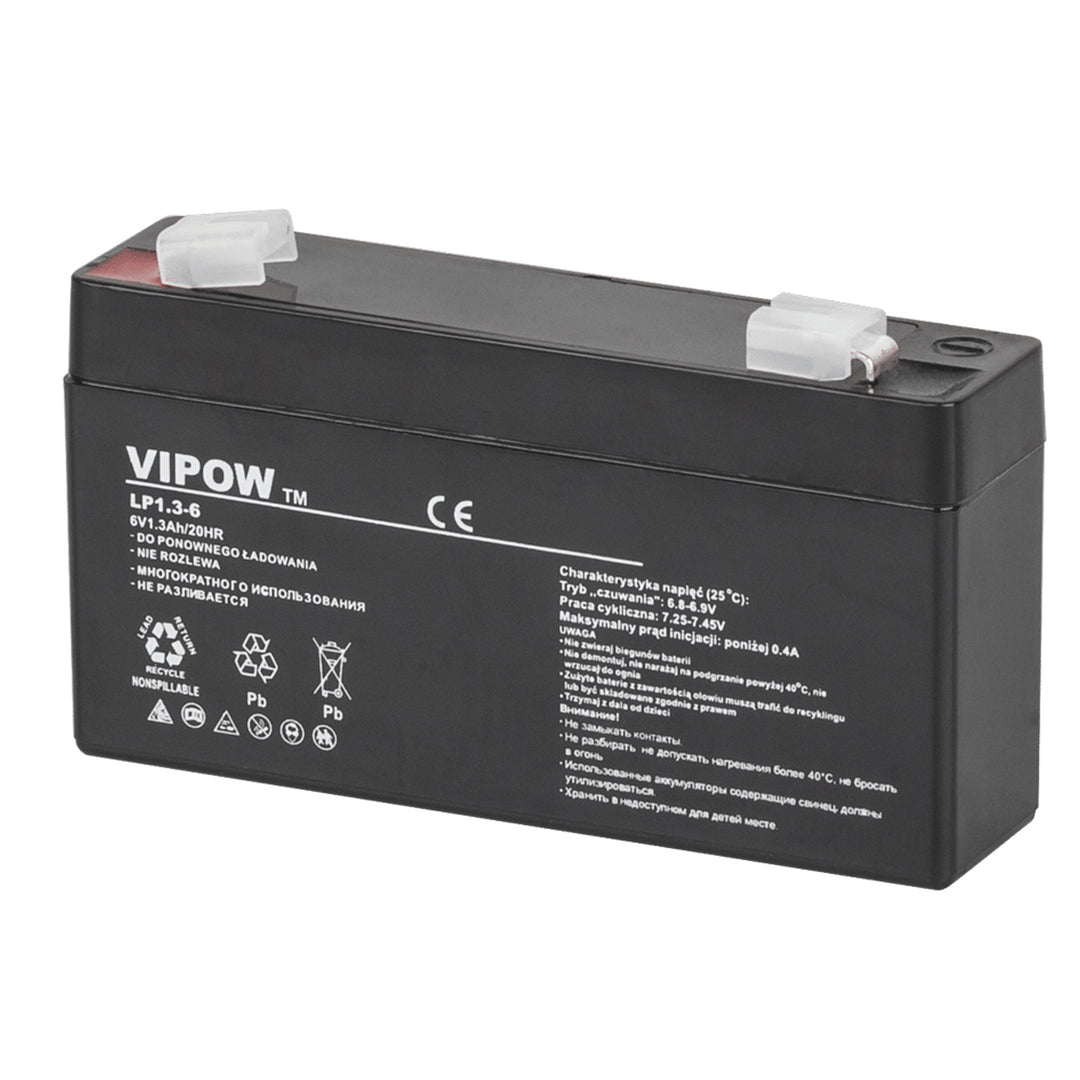 Acumulator Vipow cu gel fără întreținere 6V 1.3Ah, cu durată de viață lungă
