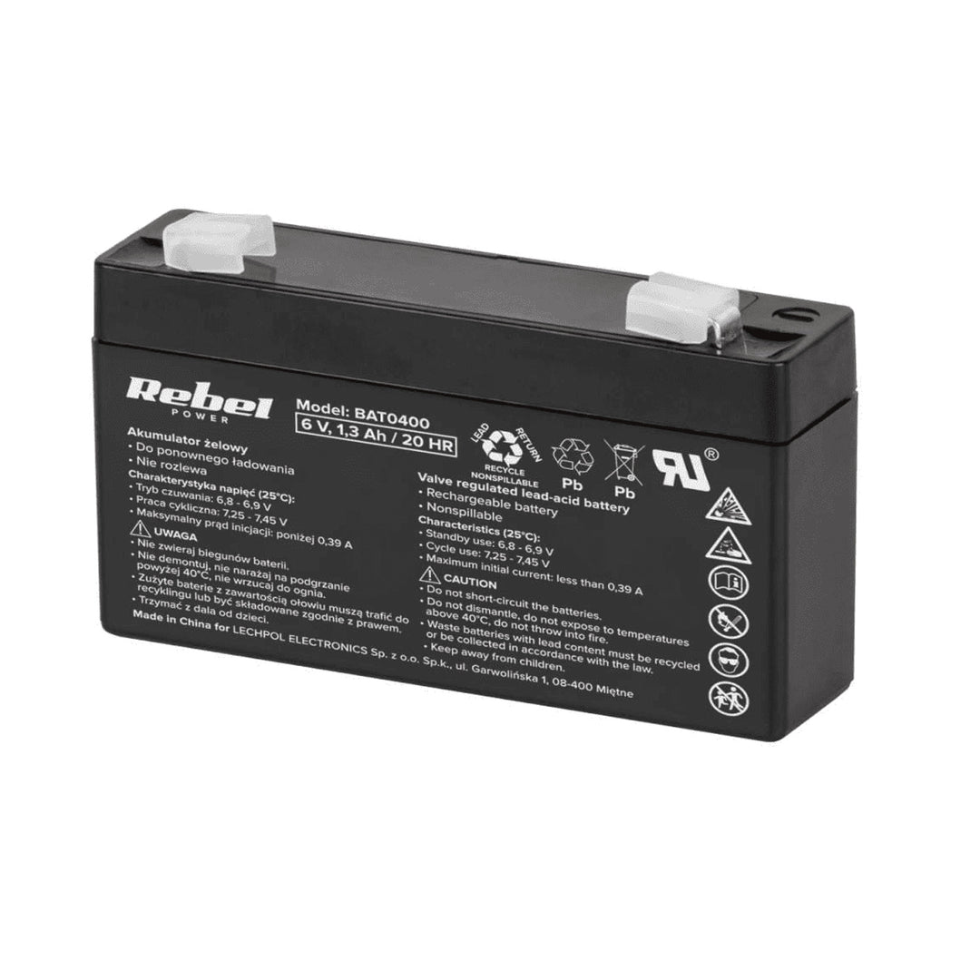 Acumulator Rebel gel, fără întreținere, rezistent la scurgeri, 6V, 1.3Ah, BAT0400