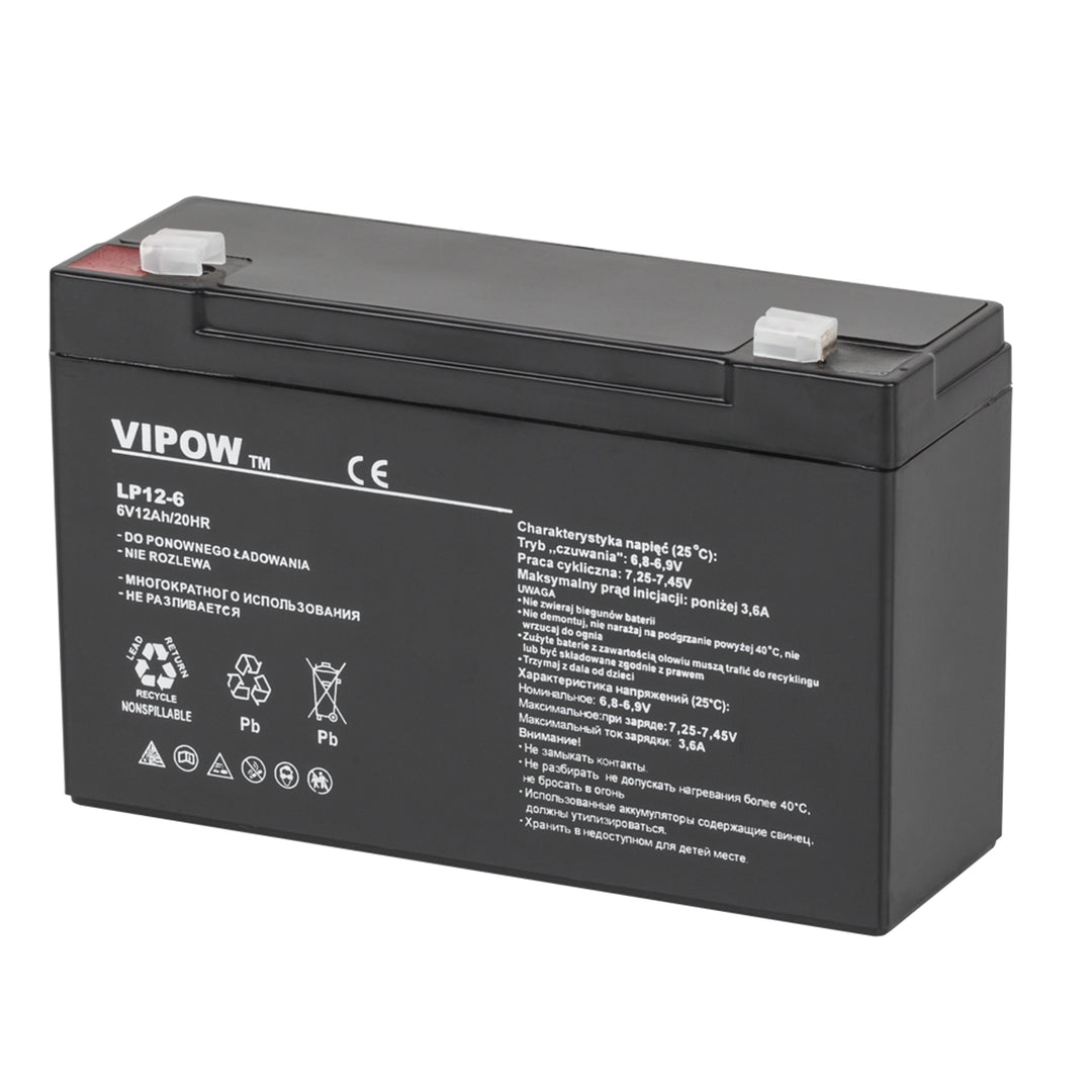 Baterie cu gel Vipow de 6V 12Ah Vipow fără întreținere, cu durată de viață lungă