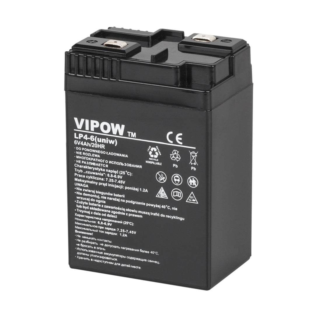 Baterie Vipow cu gel, fără întreținere, durată lungă de viață, 6V 4Ah, BAT0204