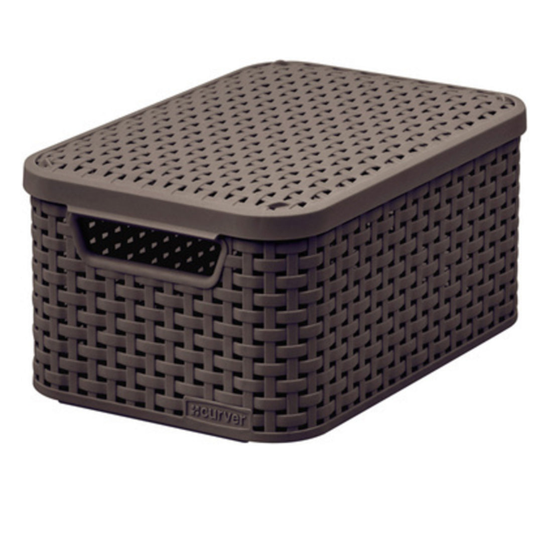 Coș cu bucluc, multifuncțional, cu capac, maro închis, Rattan Style S