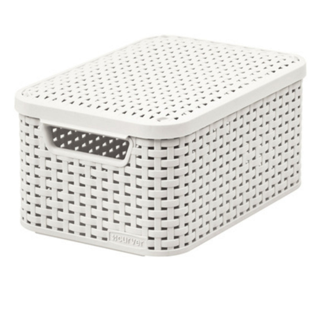 Coș cu bucluc, multifuncțional, cu capac, crem, Rattan Style M