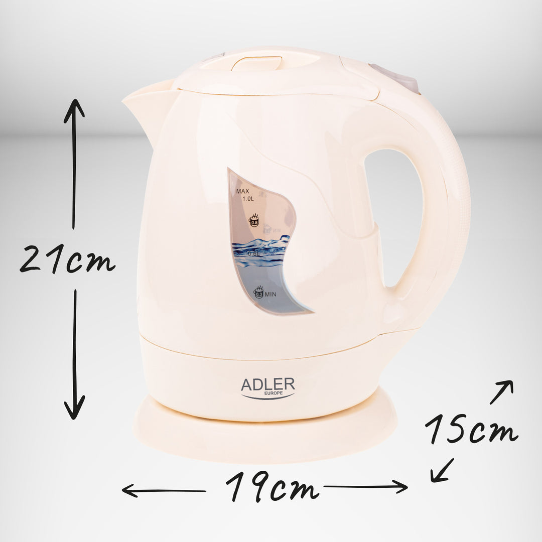 Ceainic fără fir Adler, 850W, clasic de 1L, bej, AD 08 b