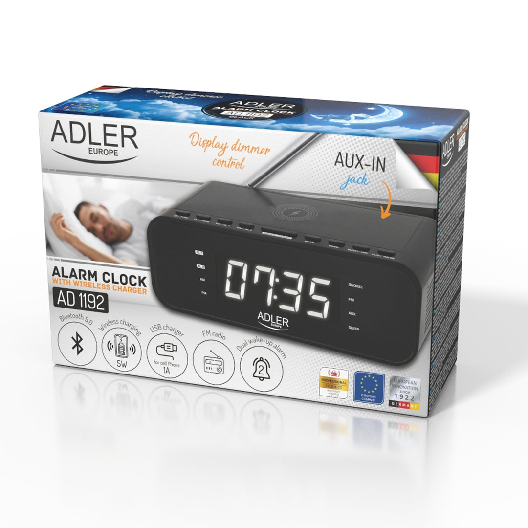 Radio cu ceas deșteptător, încărcător wireless și Bluetooth - Adler AD 1192B