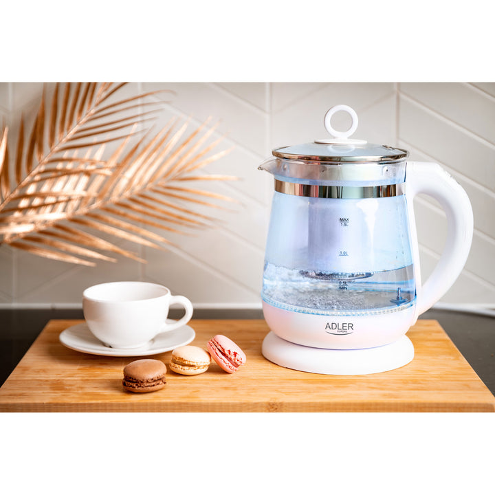 Ceainic din sticlă de 1,5 L cu filtru și control al temperaturii Adler AD 1299