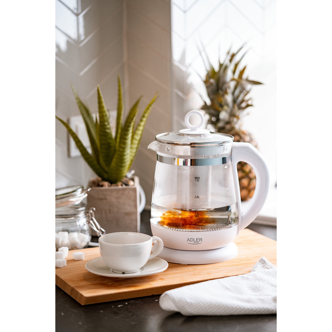 Ceainic din sticlă de 1,5 L cu filtru și control al temperaturii Adler AD 1299