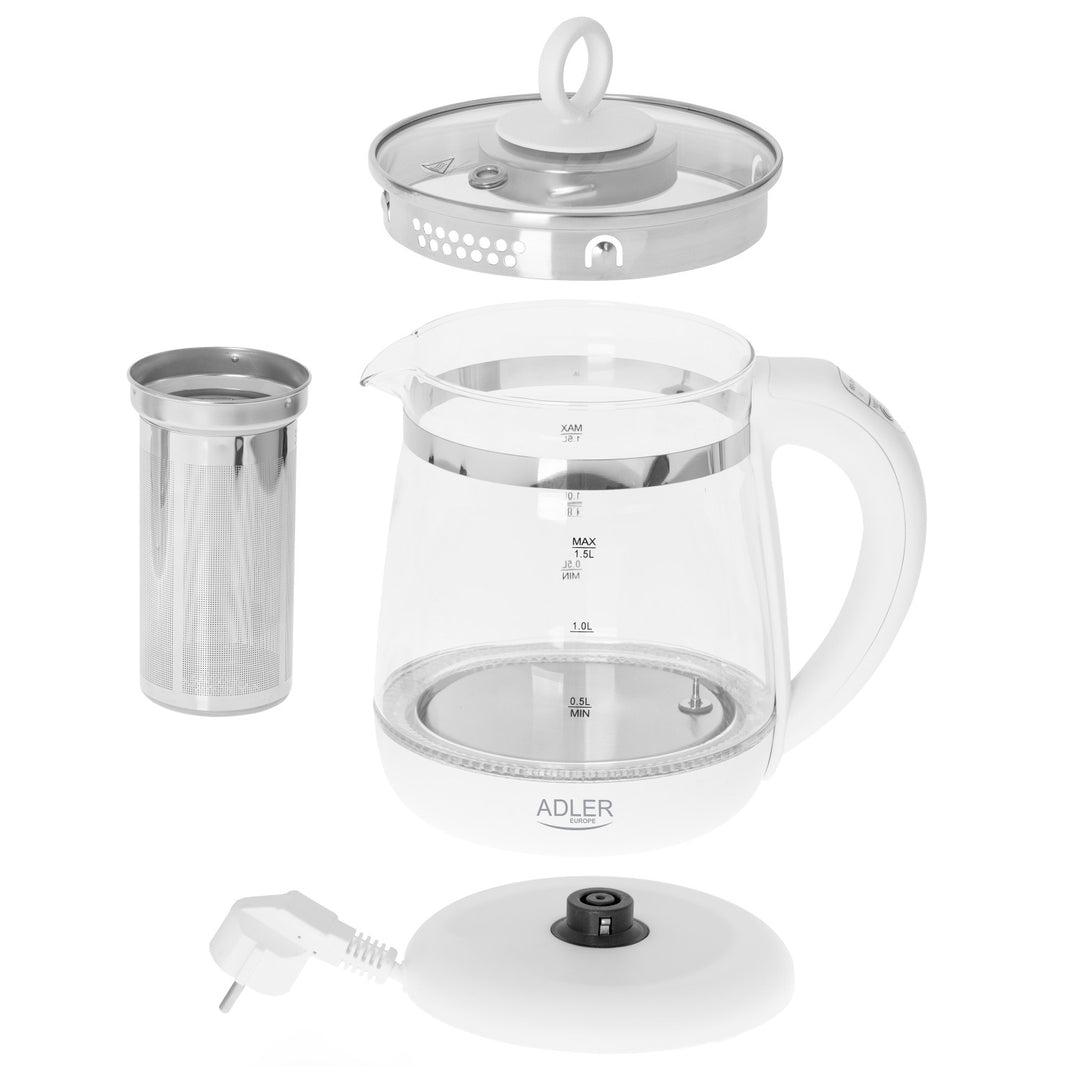 Ceainic din sticlă de 1,5 L cu filtru și control al temperaturii Adler AD 1299