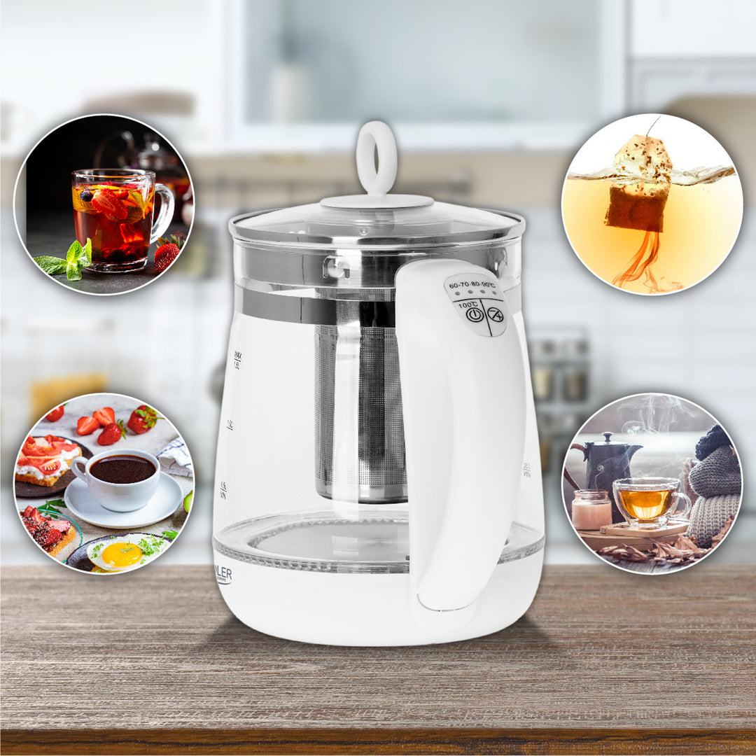 Ceainic din sticlă de 1,5 L cu filtru și control al temperaturii Adler AD 1299