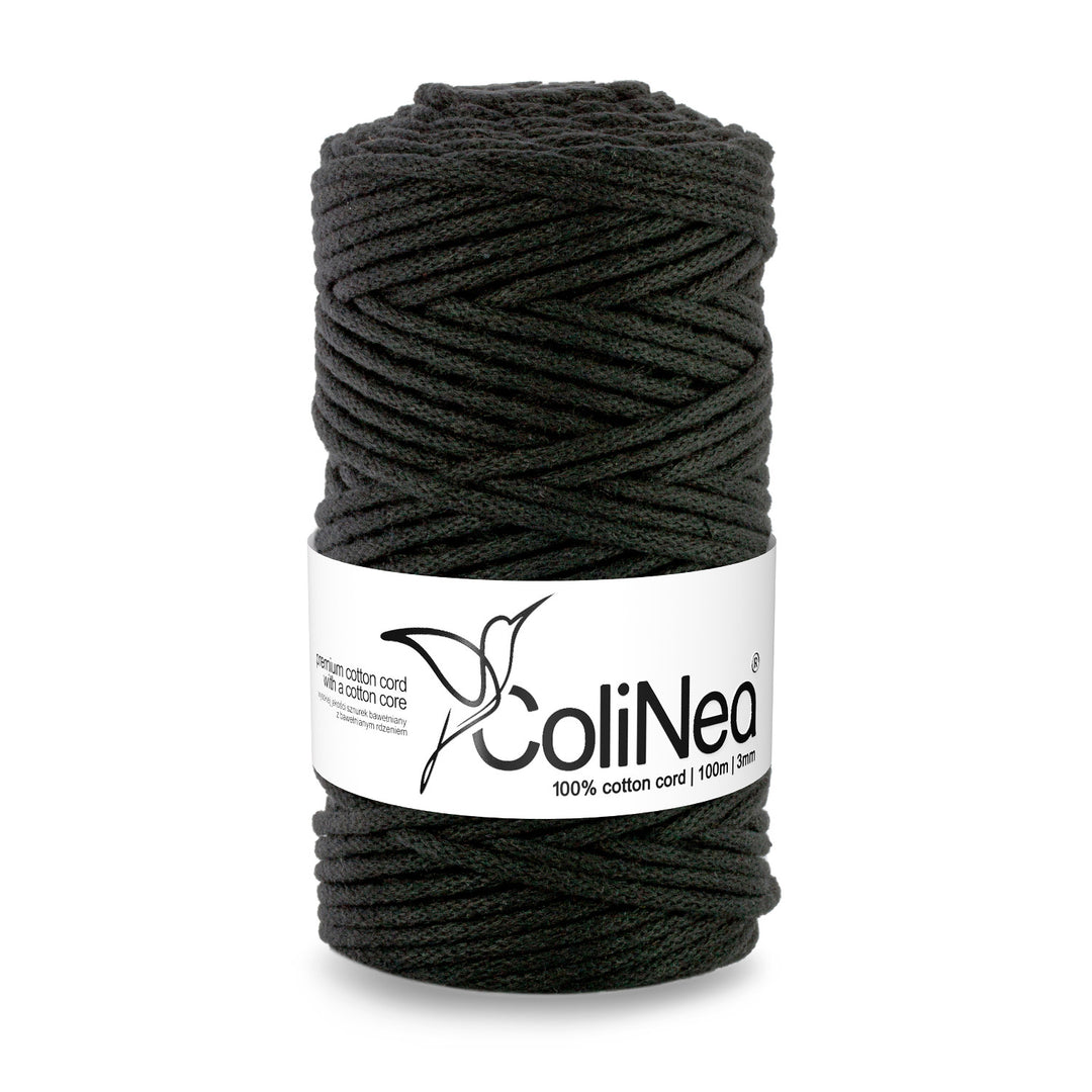 Cordon de bumbac cu miez de bumbac, împletit, 3mm, 100m, negru