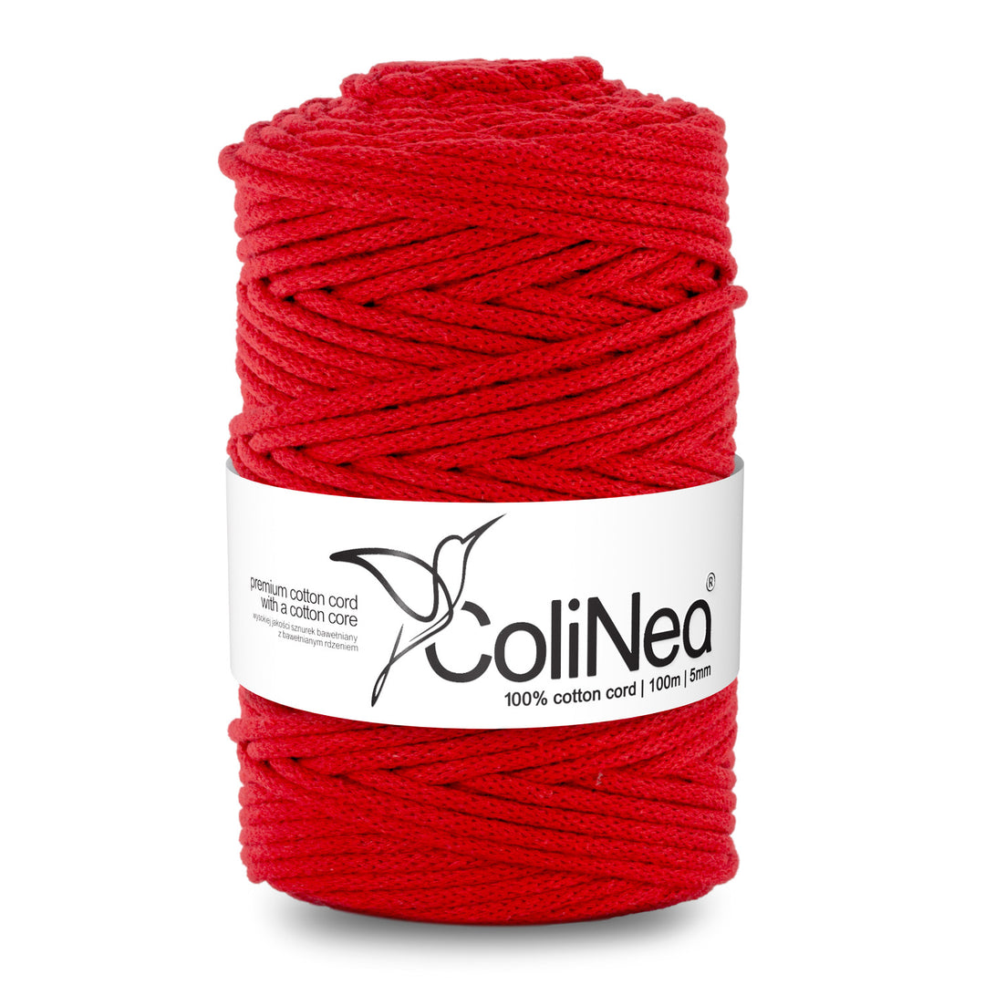 ColiNea, cordon de bumbac cu miez de bumbac, împletit, 5mm, 100m, roșu
