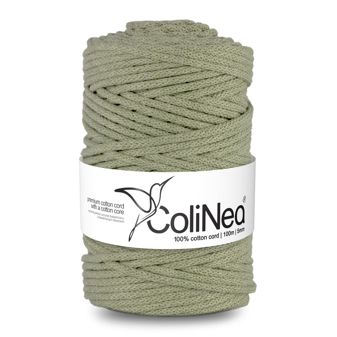 ColiNea, cordon de bumbac cu miez de bumbac, împletit, 5 mm, 100 m, verde-oliv