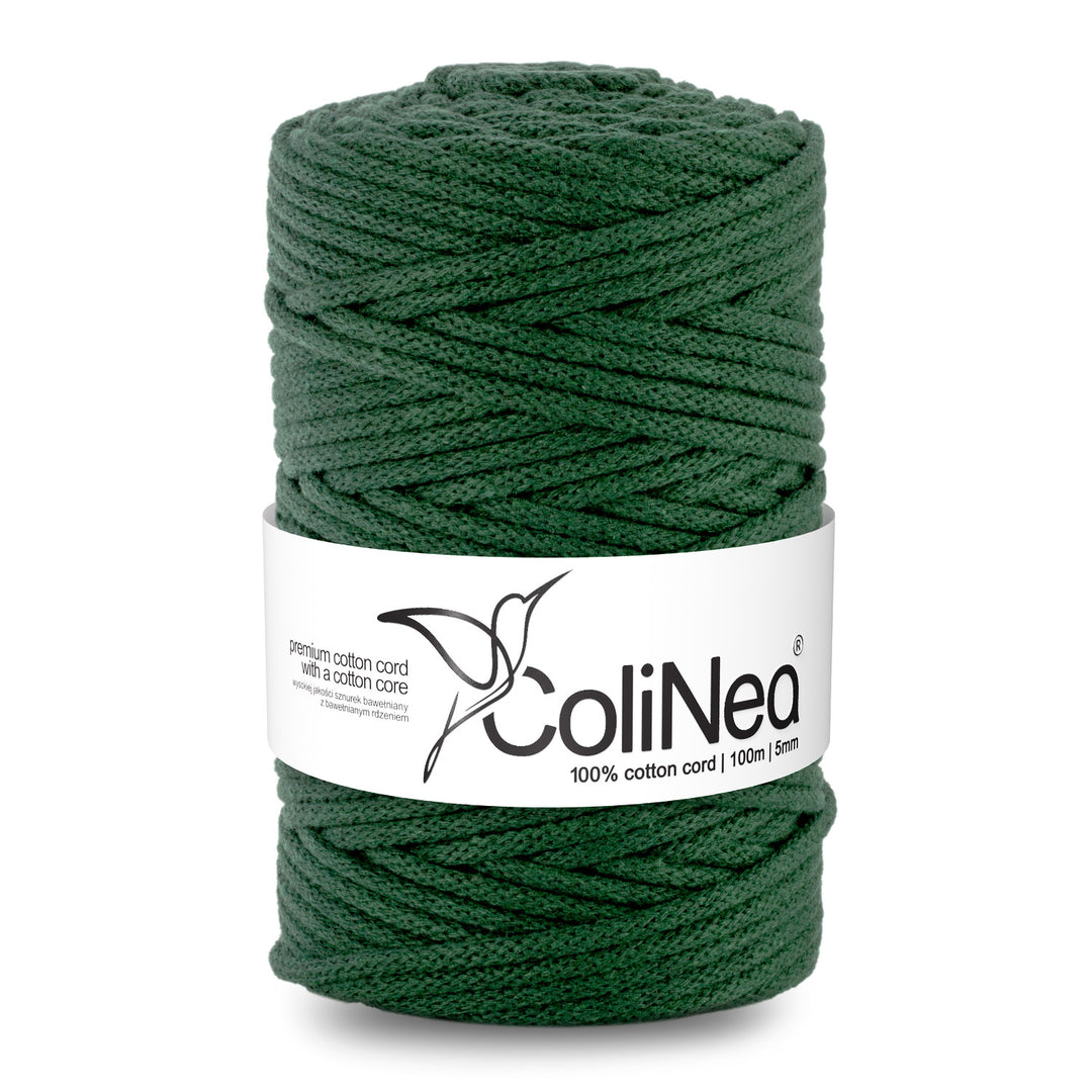 ColiNea, cordon de bumbac cu miez de bumbac, împletit, 5mm, 100m, verde sticlă