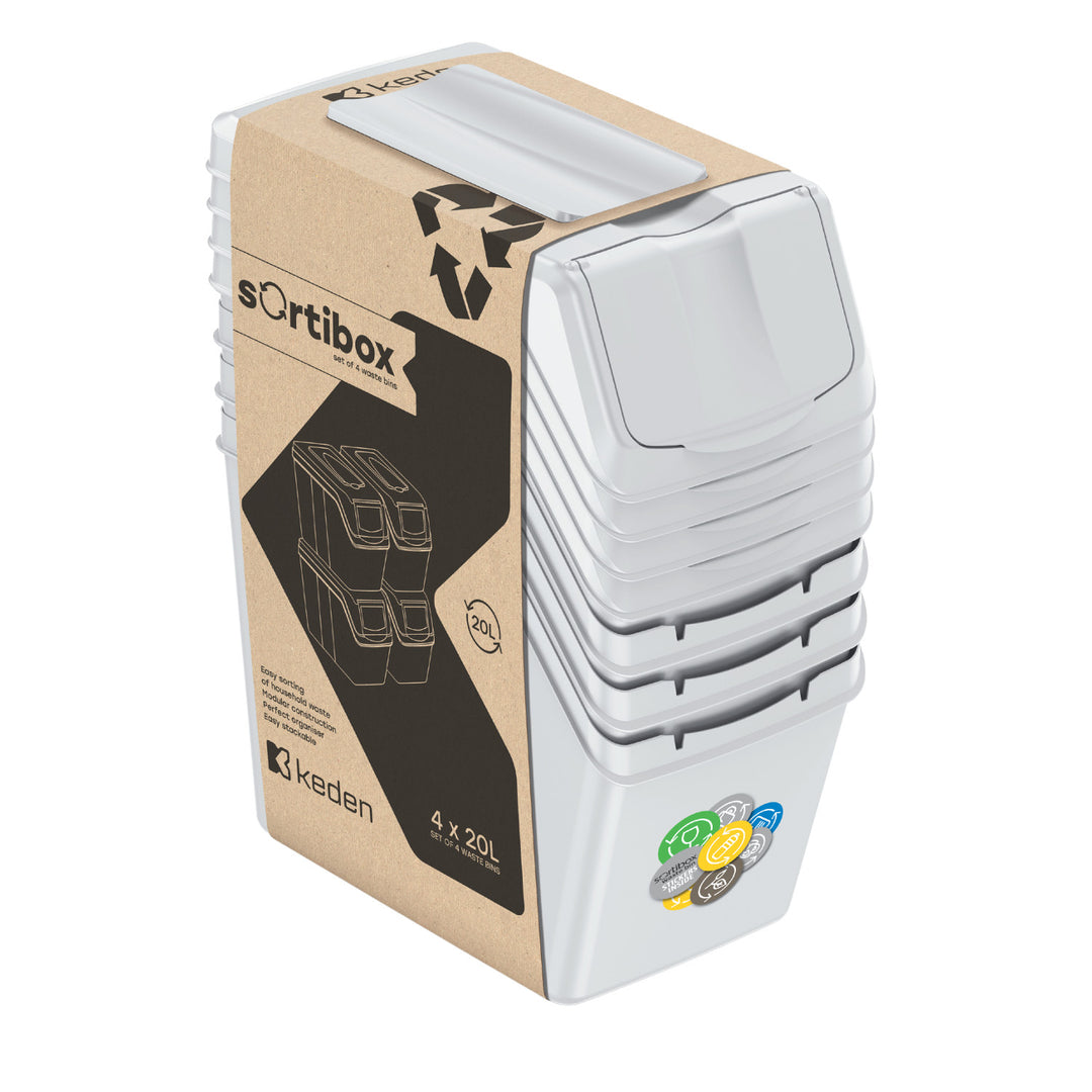 Set de cosuri Sortibox pentru segregarea deșeurilor 4x20L, gri