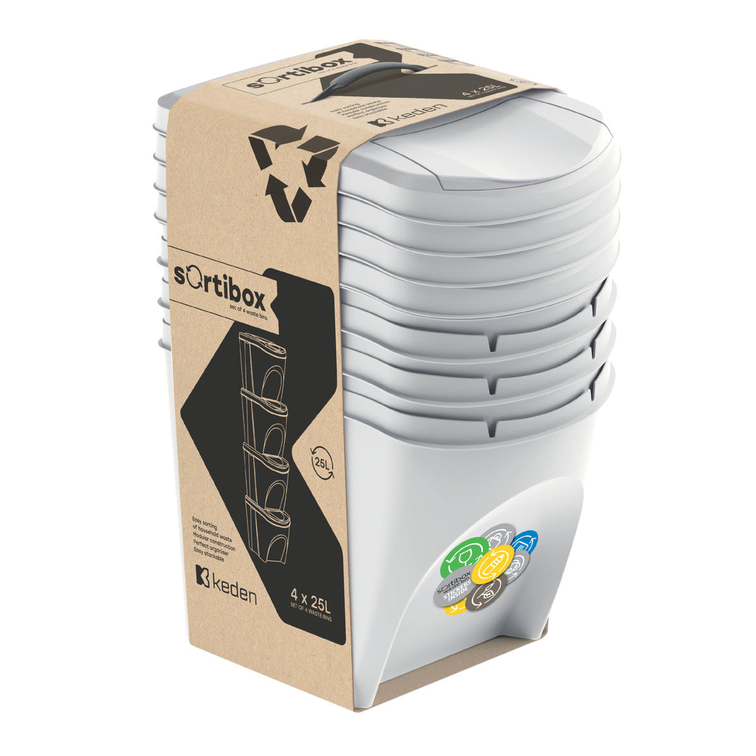 Sortibox set coș de sortare 4x25L cenușă IKWB25S4