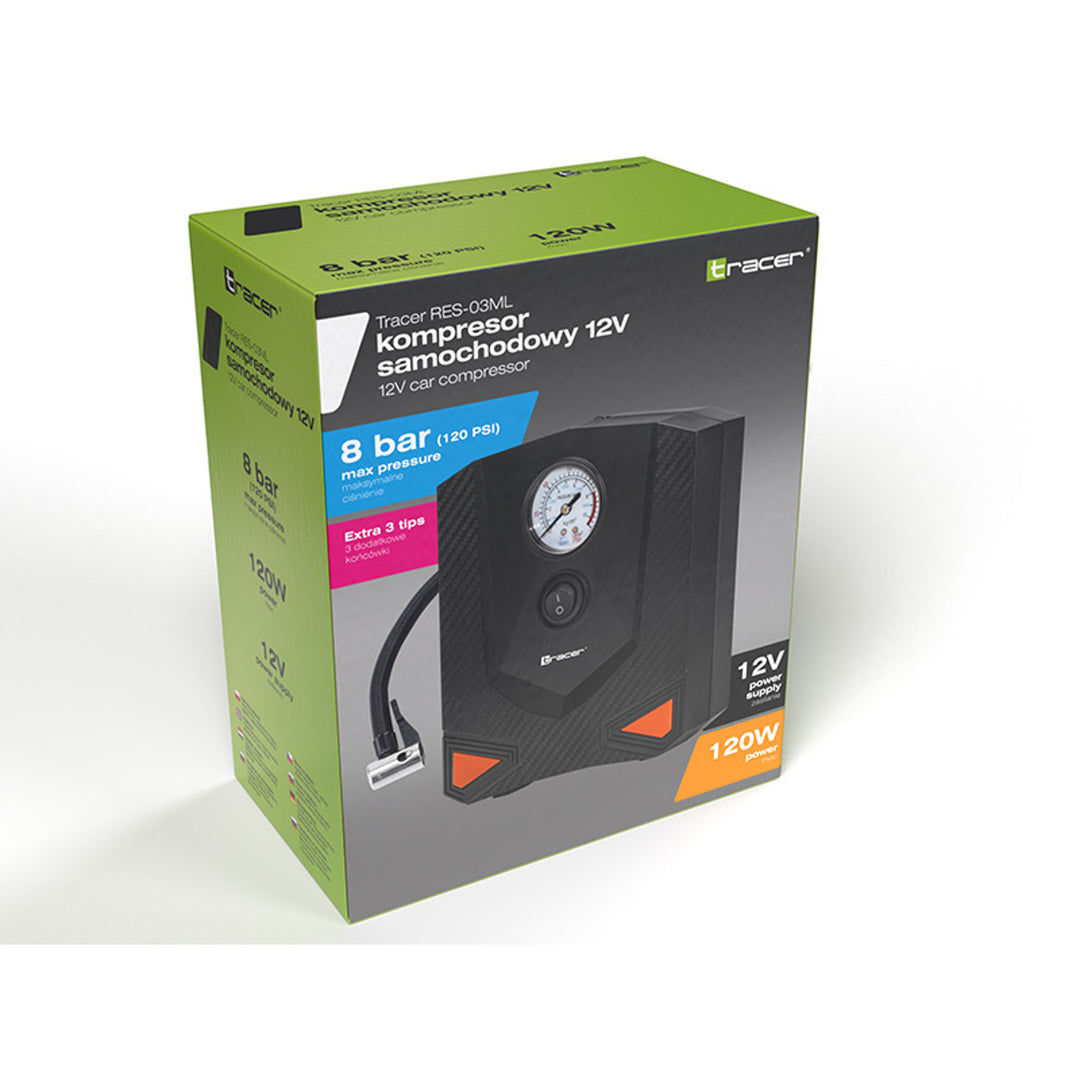 Compresor Tracer, pentru mașină, motocicletă, bicicletă, minge, 120W, 8 bar, RES-03ML