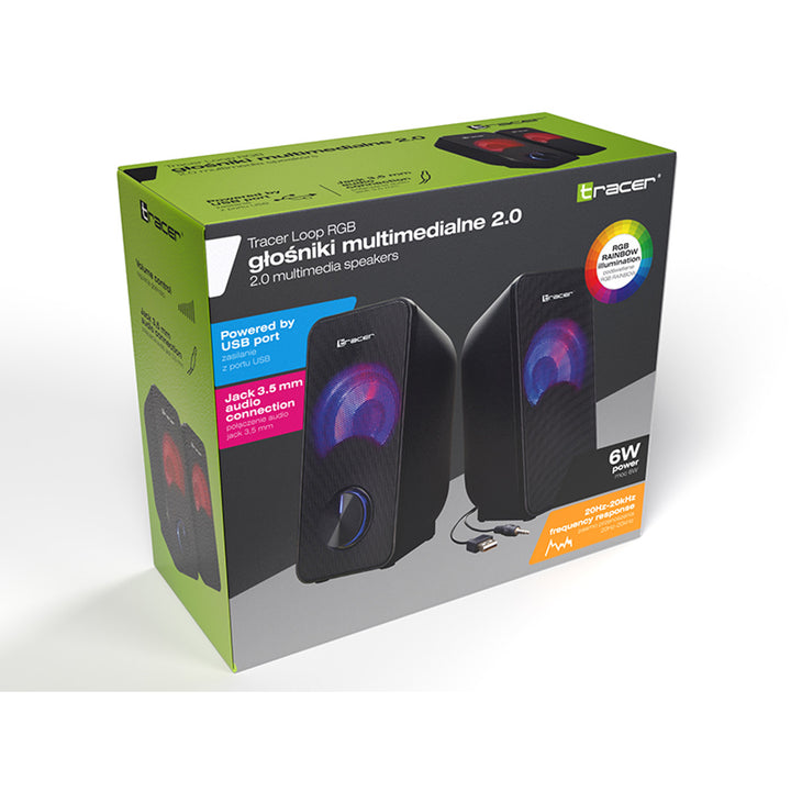 Difuzoare Tracer, iluminare de fundal RGB, 6 W RMS, sursă de alimentare USB, Loop