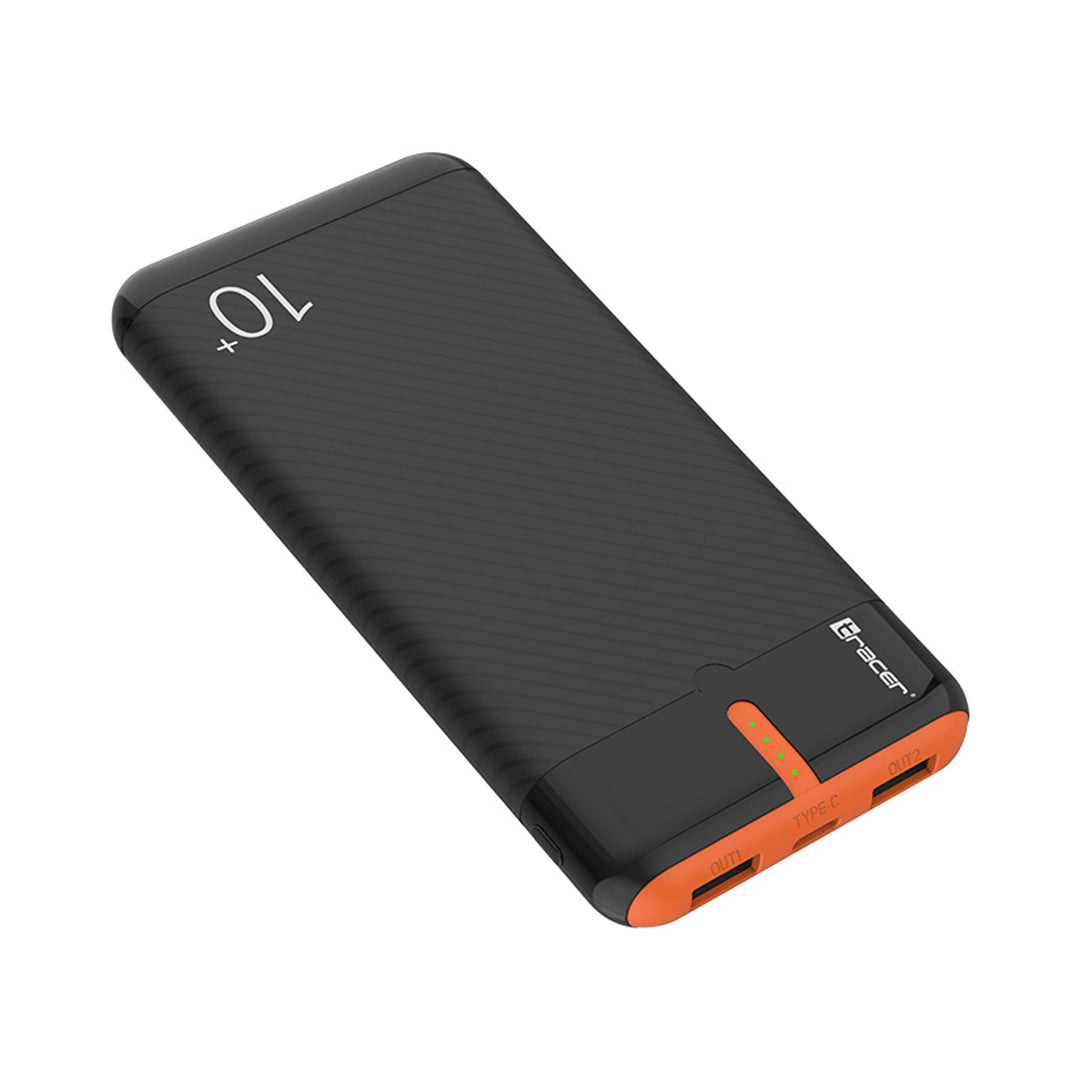 Tracer Powerbank, 10000 mAh, negru și portocaliu, USB C, 2A, EnerGo
