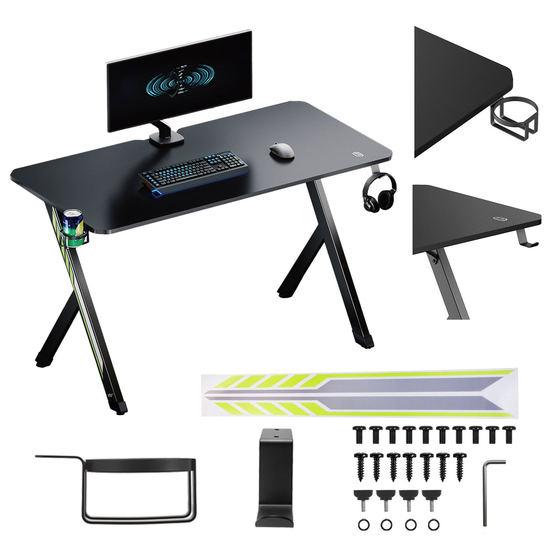NanoRS gaming desk, negru, cu suport pentru căști și pahare, max. 75kg, dimensiuni 1200x600x750mm, RS101