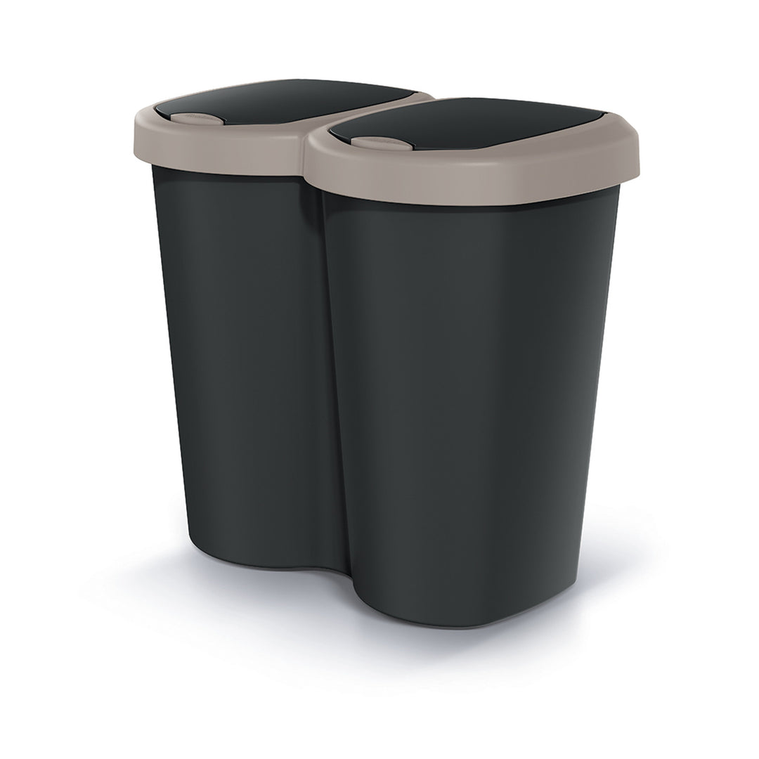 Coș de gunoi Compacta B Duo, maro/negru, capacitate 40L, un compartiment, două capace, versiune montată pe perete, NDBS40-WG5C_S411