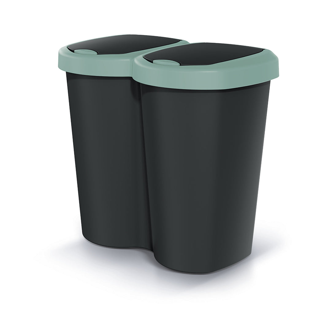 Coș de gunoi Compacta B Duo, verde/negru, capacitate 40L, un compartiment, două capace, versiune montată pe perete, NDBS40-5575C_S411
