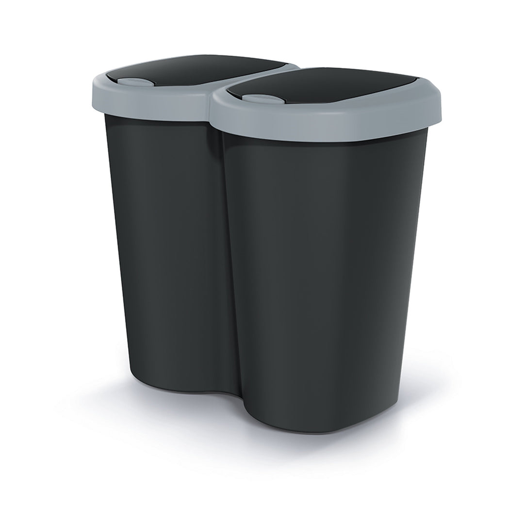 Coș de gunoi Compacta B Duo, gri/negru, capacitate 40L, un compartiment, două capace, versiune montată pe perete, NDBS40-429U_S411