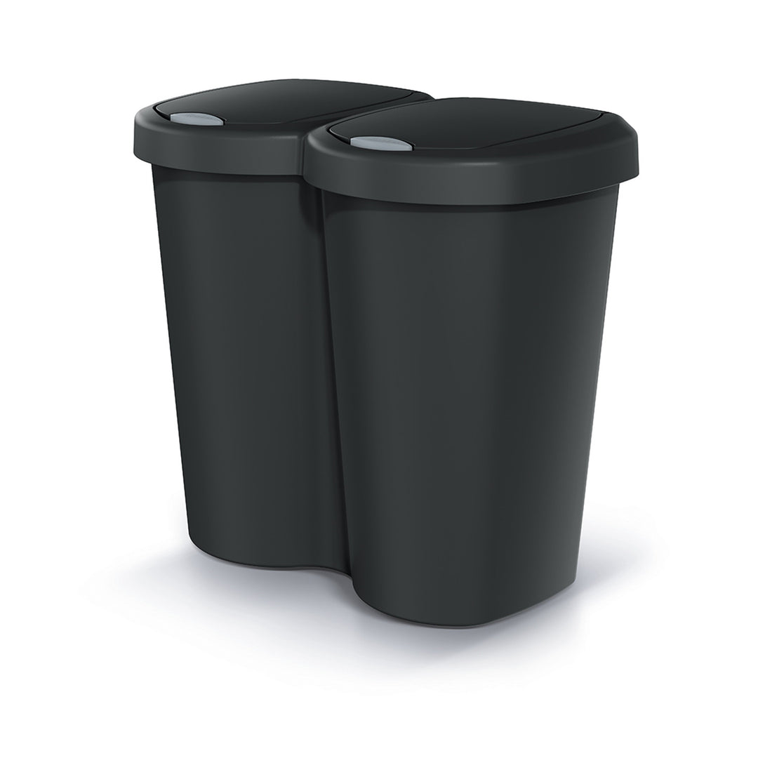 Coș de gunoi Compacta B Duo, negru, capacitate 40L, un compartiment, două capace, versiune montată pe perete, NDBS40-S411