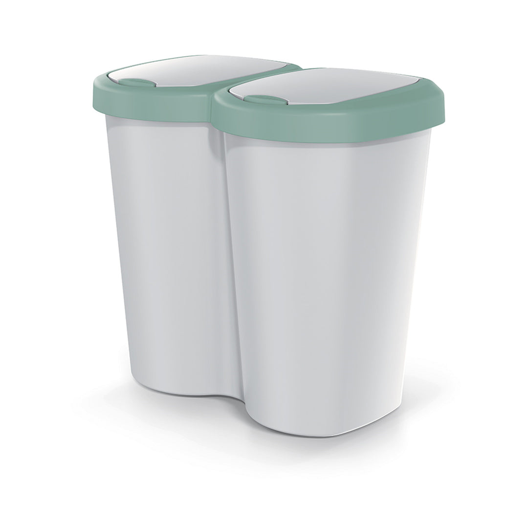 Coș de gunoi Compacta B Duo, verde/ashmere, capacitate 40L, un compartiment, două capace, versiune montată pe perete, NDBS40-5575C_427C