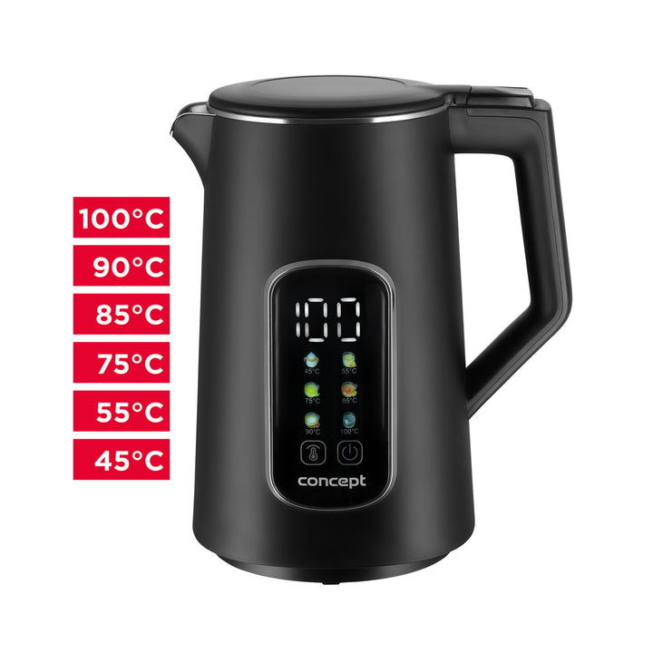 Ceainic electric Concept, 1,7L, control temperatură, afișaj LED, suprafață Cool touch, indicator nivel apă, RK3385