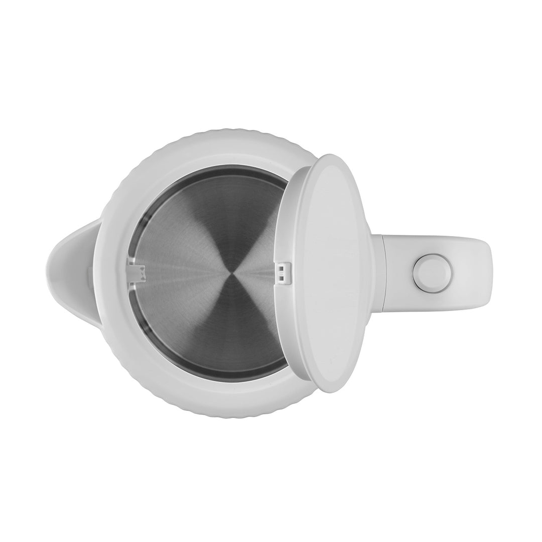 Ceainic electric Concept din plastic, 1.7L, design cu caneluri, sistem triplu de siguranță, filtru de sedimente, indicator al nivelului apei, alb, RK2390