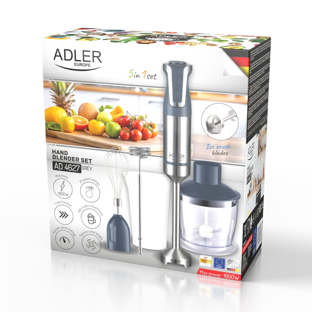Blender de mână Adler, multifuncțional, putere 1800W, gri, funcție turbo, AD 4627 g