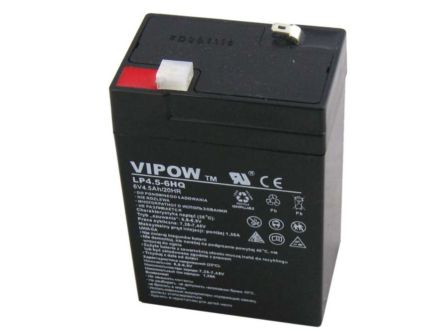 Baterie Vipow gel, fără întreținere, cu durată lungă de viață, 6V 4.5Ah, BAT0200