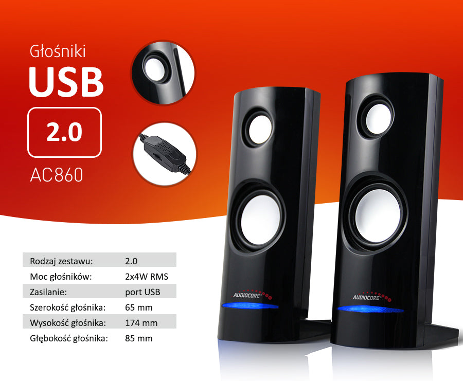 Difuzoare pentru calculator 8W USB Power Supply Black Audiocore AC860
