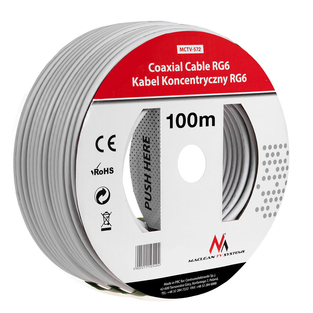 Cablu coaxial Maclean, cablu pentru antena de satelit, 1.0CCS RG6, 100M, MCTV-572
