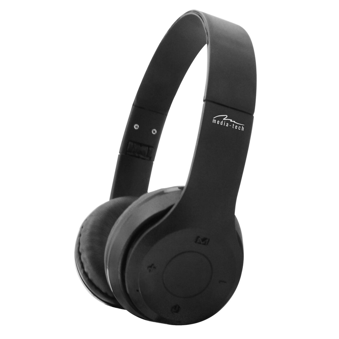 Media-Tech MT3591 Căști stereo wireless Bluetooth cu microfon, radio FM, cititor de carduri MicroSD.