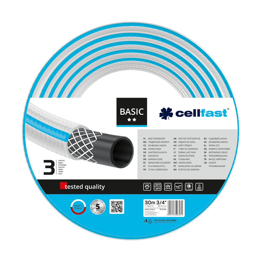 Furtun de grădină Cellfast Basic 3/4" 30m Durabil și flexibil