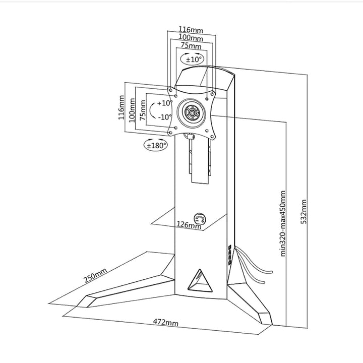 Suport monitor NanoRS RS110, stand liber, contragreutate, jocuri 17-32 "8kg VESA 75x75 și 100x100, 2xUSB 3.0, mufă pentru căști și microfon