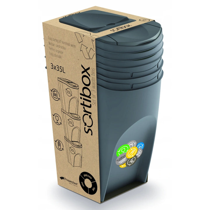 Sortibox set de sortare a deșeurilor 3x35L gri