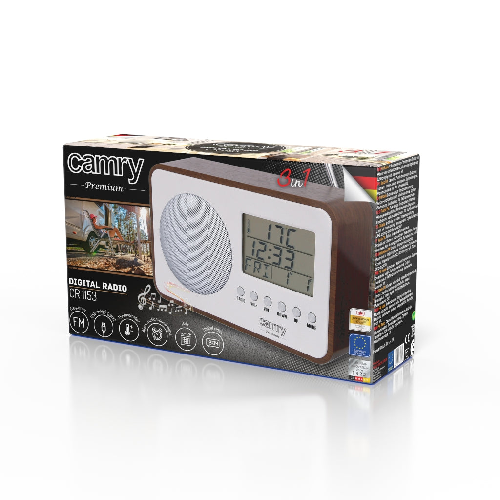 Camry CR 1153 Radio digital LCD, antenă telescopică rotativă, calendar, termometru, ceas cu alarmă