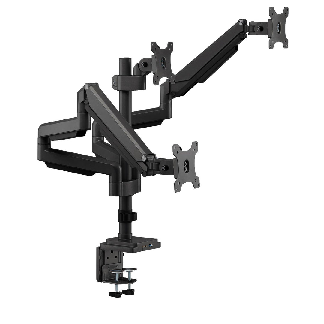 Suport monitor cu 3 brate, cu arc cu gaz și 1x port USB 3.0, conexiune pentru microfon/căști Braț de monit, 13"-32" până la 7 kg VESA 75x75 100x100