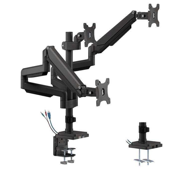Suport monitor cu 3 brate, cu arc cu gaz și 1x port USB 3.0, conexiune pentru microfon/căști Braț de monit, 13"-32" până la 7 kg VESA 75x75 100x100