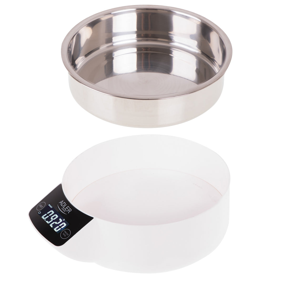 Cantar de bucatarie cu bol Adler AD3166, 5 kg, alb, functie tara