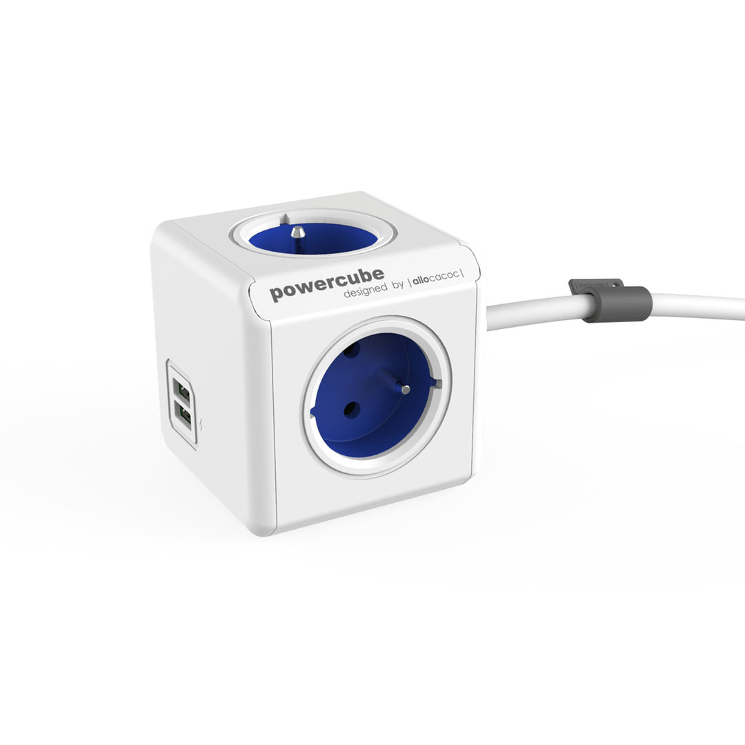 Cablu prelungitor PowerCube Extended, 4 prize, 2 x USB 1,5m, albastru