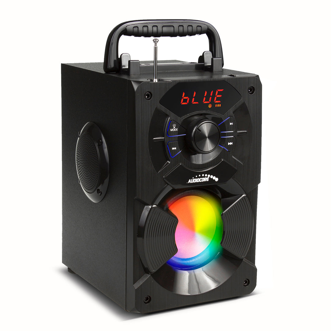 Difuzor bluetooth portabil / radio / SD / MMC / aux-in / USB / iluminare / telecomandă / antenă telescopică / conector microfon