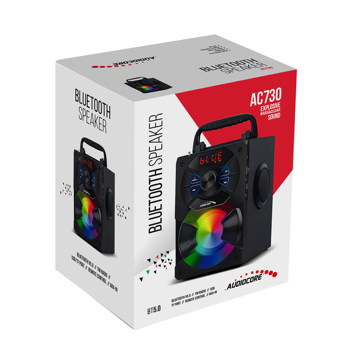 Difuzor bluetooth portabil / radio / SD / MMC / aux-in / USB / iluminare / telecomandă / antenă telescopică / conector microfon
