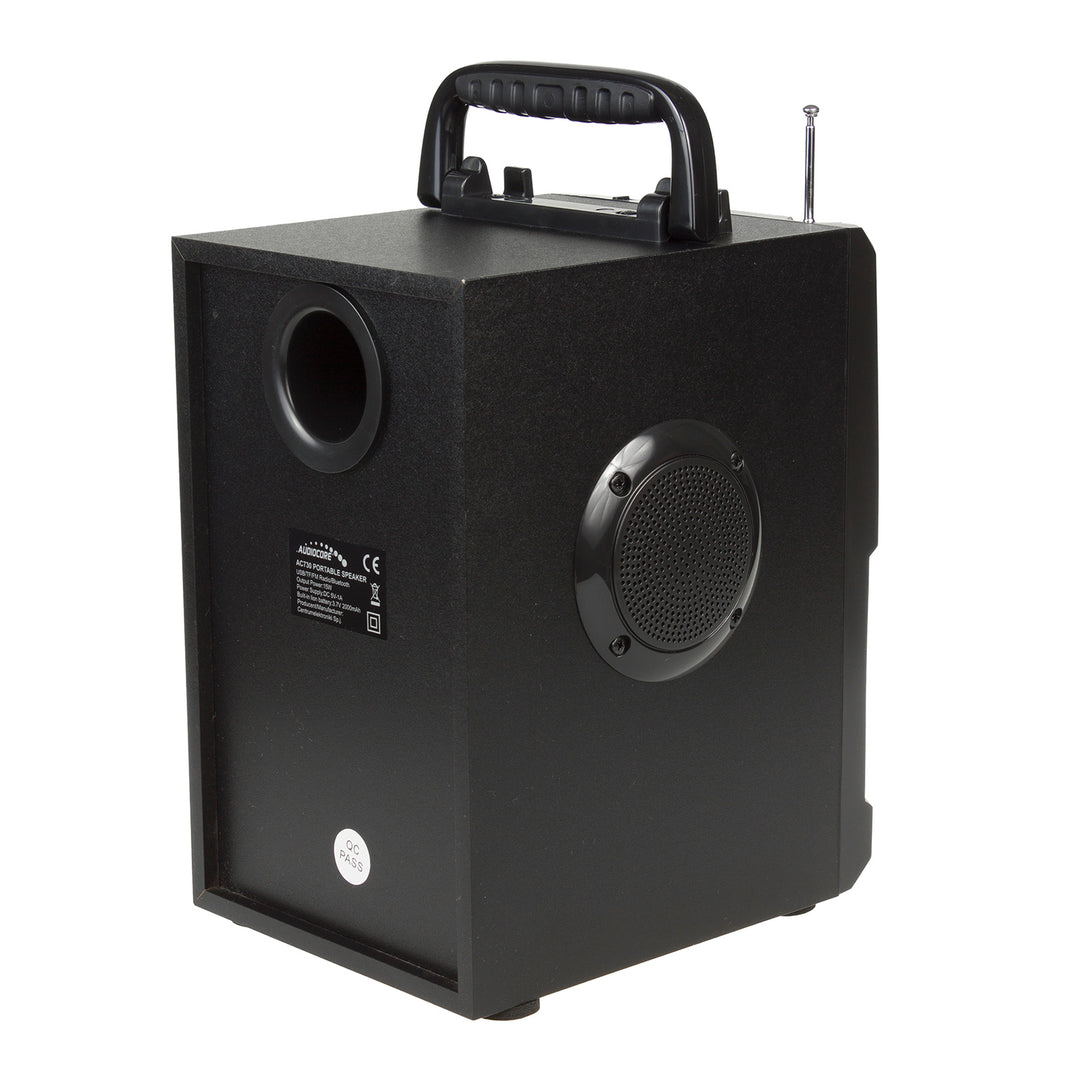 Difuzor bluetooth portabil / radio / SD / MMC / aux-in / USB / iluminare / telecomandă / antenă telescopică / conector microfon