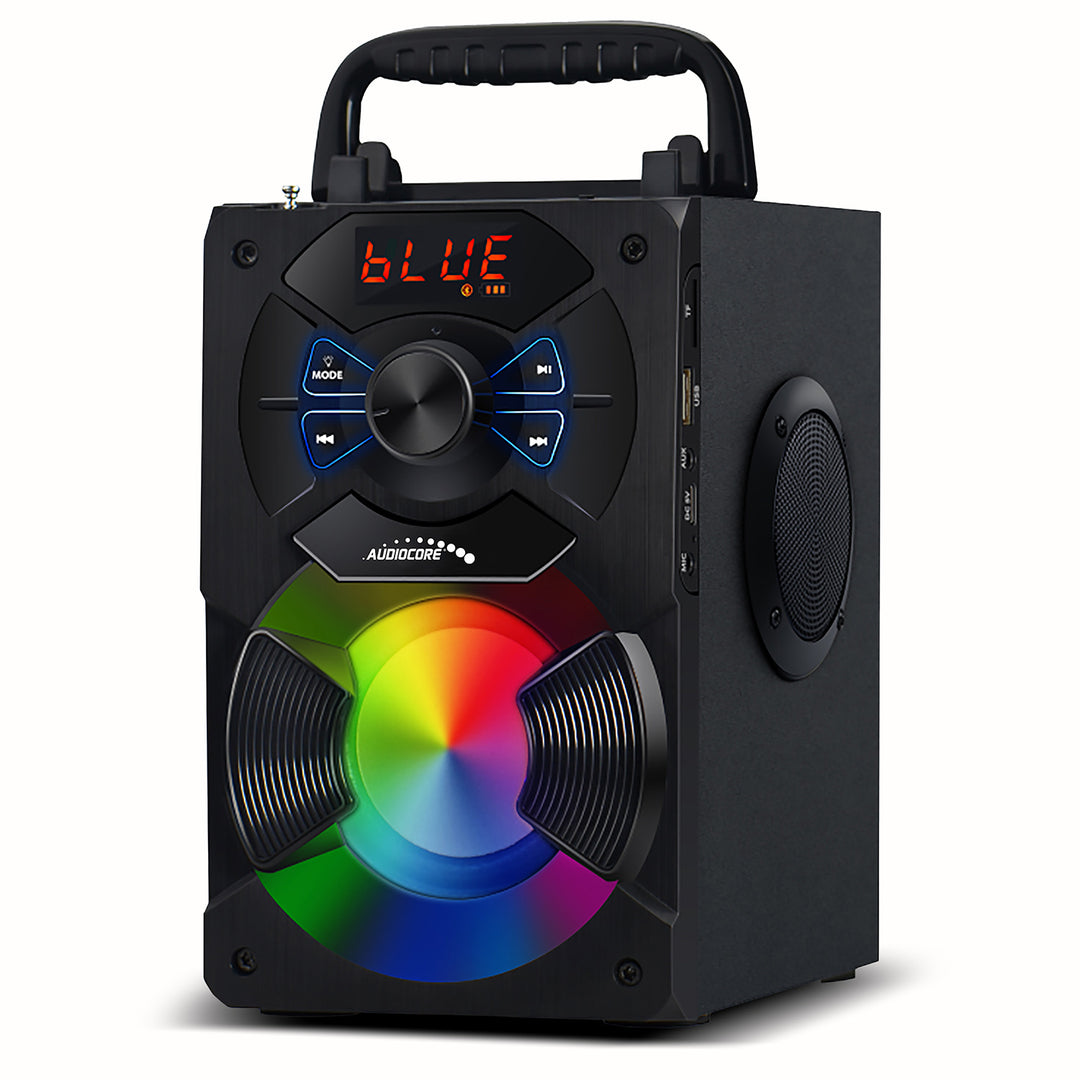 Difuzor bluetooth portabil / radio / SD / MMC / aux-in / USB / iluminare / telecomandă / antenă telescopică / conector microfon