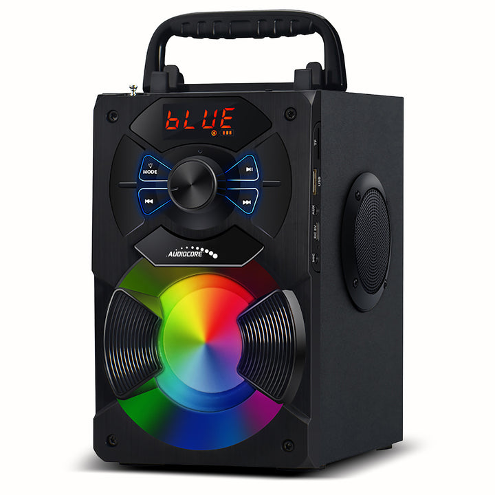 Difuzor bluetooth portabil / radio / SD / MMC / aux-in / USB / iluminare / telecomandă / antenă telescopică / conector microfon
