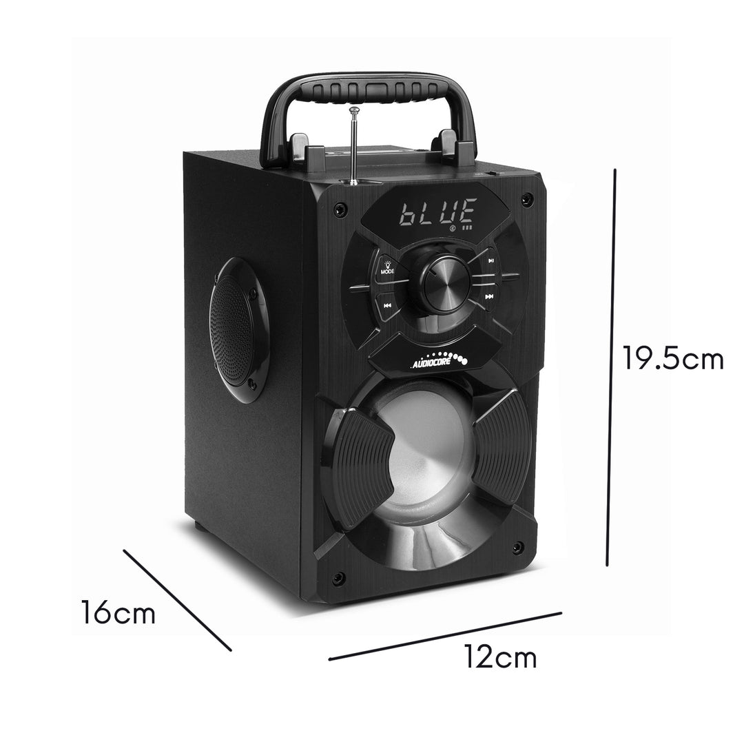 Difuzor bluetooth portabil / radio / SD / MMC / aux-in / USB / iluminare / telecomandă / antenă telescopică / conector microfon