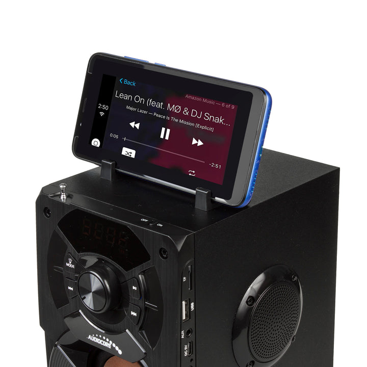 Difuzor bluetooth portabil / radio / SD / MMC / aux-in / USB / iluminare / telecomandă / antenă telescopică / conector microfon